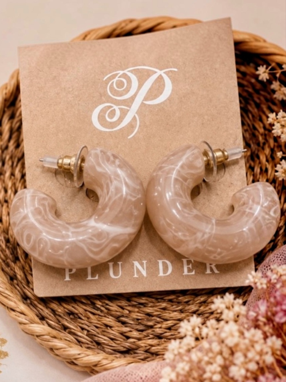Cream Neutral Beige Chunky Hoop Earrings